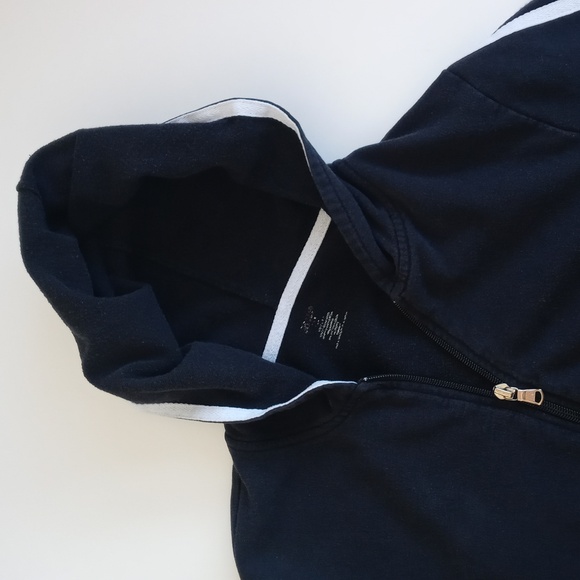 Vintage Black Cropped Long Sleeve Hoodie with White Racer Stripes M - Picture 3 of 11